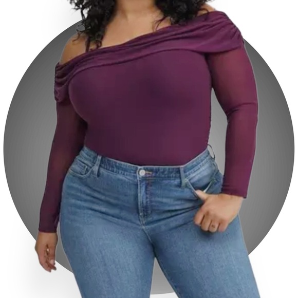 BOGO TORRID BLACK NWOT Mesh Off Shoulder Side Cinch Top - Picture 5 of 8